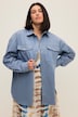 Dongeriskjorte, oversized, broderier, skjortekrage, lange ermer