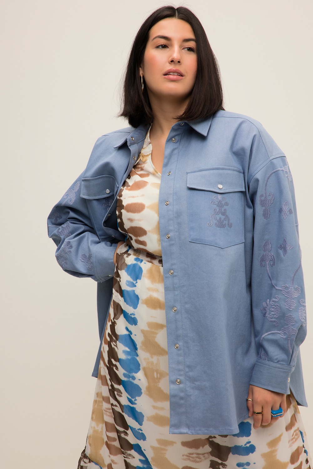 grandes tailles chemise en jean oversize, femmes, bleu, taille: 44/46, coton, studio untold