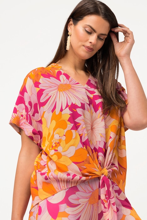 Tuniek Bloemen Oversized V Hals Korte Mouwen Tunieken Blouses 8692