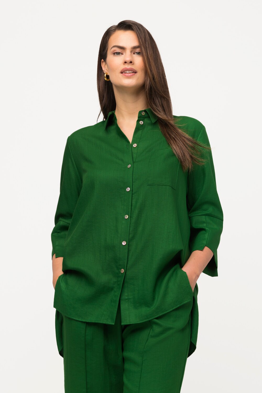 Grote Maten overhemdblouse, Dames, groen, Maat: 42/44, Viscose/Synthetische vezels, Ulla Popken