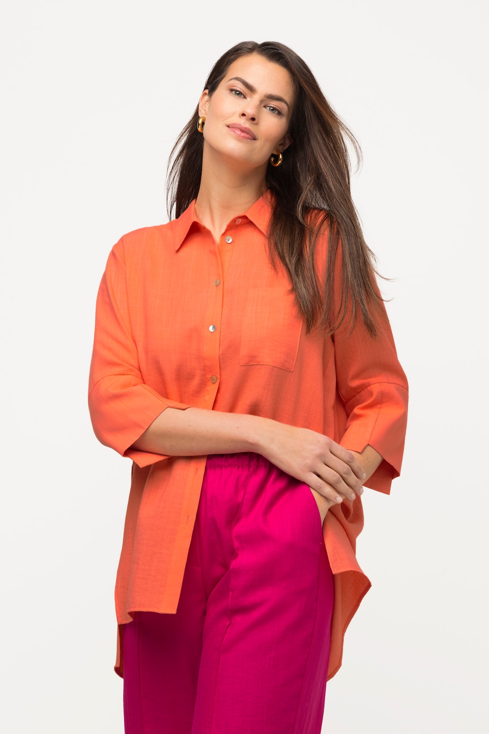 Grote Maten overhemdblouse, Dames, oranje, Maat: 62/64, Viscose/Synthetische vezels, Ulla Popken