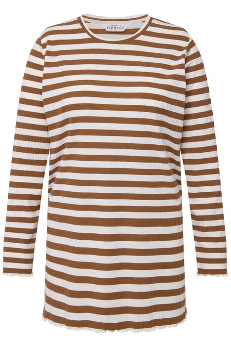 Tričko s dlouhými rukávy, žebrovaný žerzej, proužky, kulatý výstřih, krátké rukávy