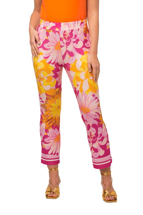 7/8 kalhoty, květy, Bootcut, elastický pas
