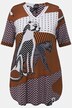 Mixed Pattern Leopard Graphic Stretch Blend Short Sleeve Tunic Blouse