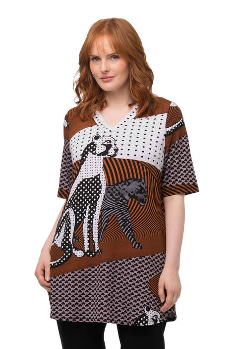 Slinky tričko, leopardí design, A střih, kulatý výstřih, krátké rukávy