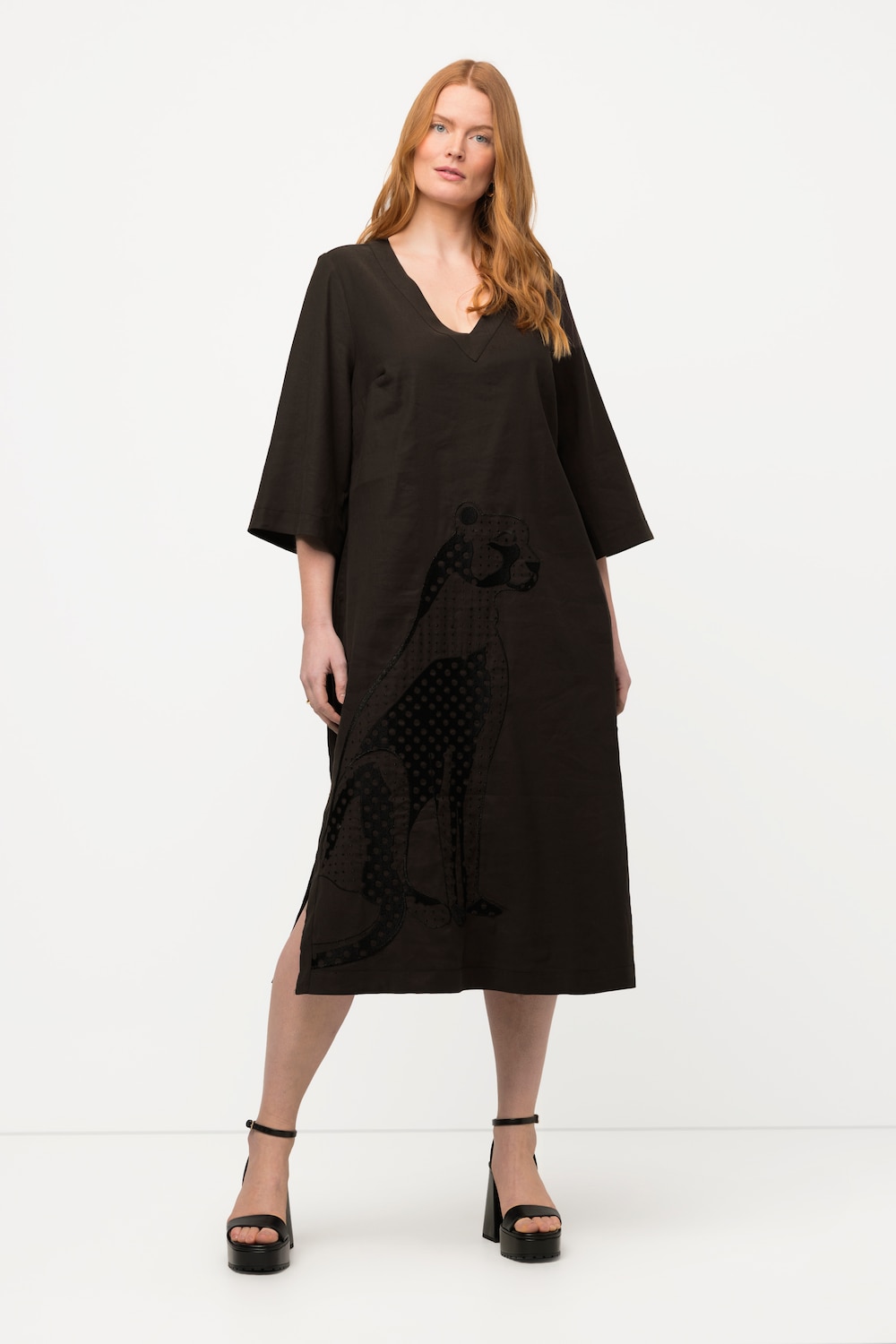 Große Größen Midikleid, Damen, braun, Größe: 50/52, Baumwolle/Leinen, Ulla Popken