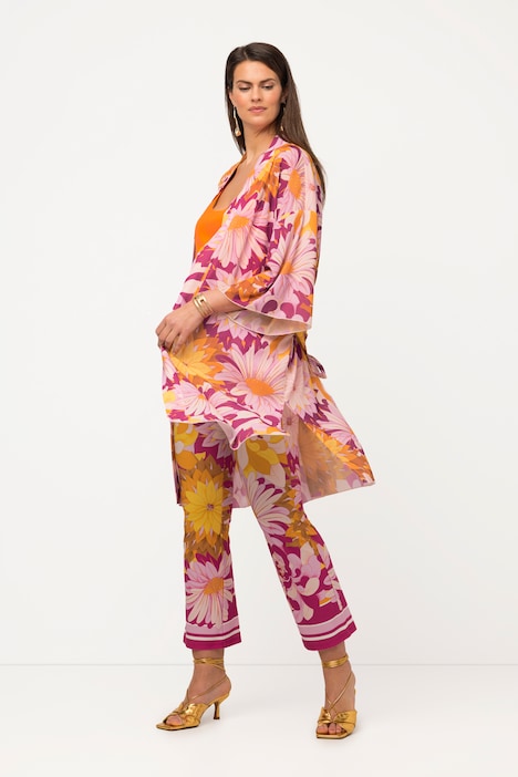 Colorful Floral Print Longline Kimono | Open Front Blouse | Blouses