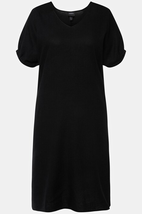 Kleid, Leinenmix, Oversized, V-Ausschnitt, Halbarm