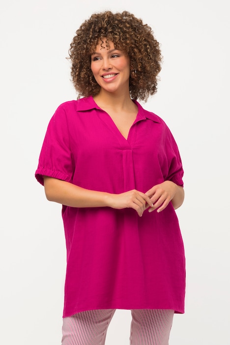 Chemise En Coton Et Lin Pour Femme - Haut à Manches Courtes