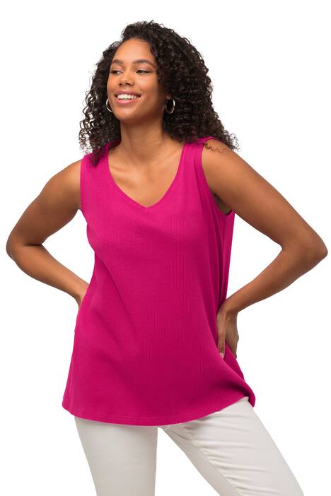 Top, žebrovaný žerzej, Classic, výstřih do V, bez rukávů