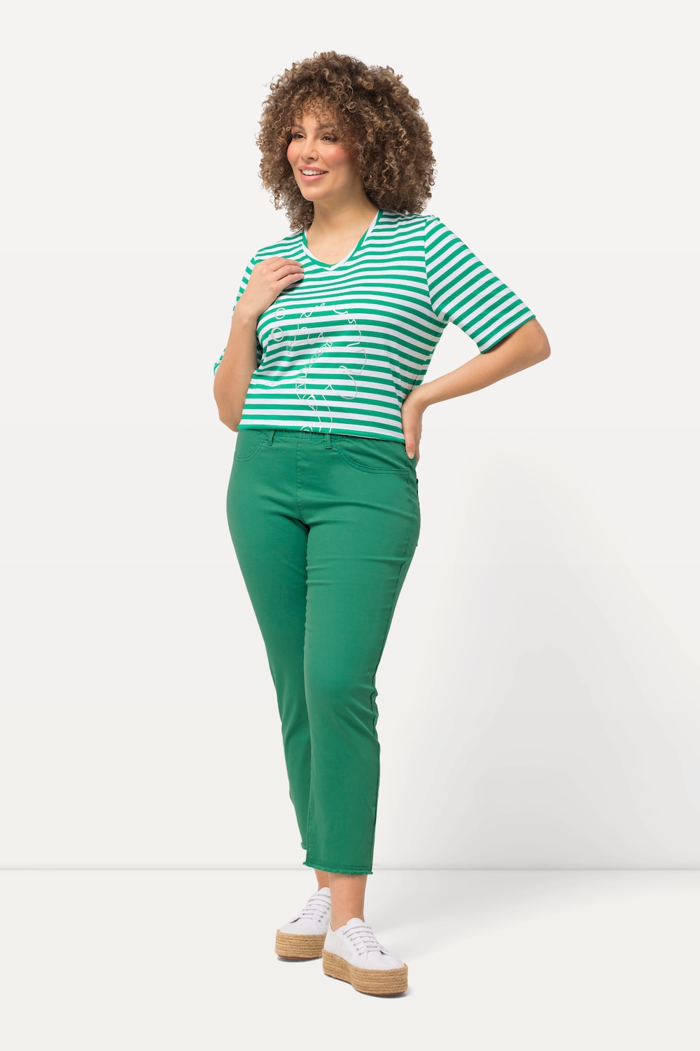 Grote Maten 7/8-broek Sienna, Dames, groen, Maat: 60, Katoen/Polyester, Ulla Popken