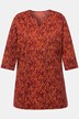 Długa bluzka, trapezowy wzór, nadruk, dekolt tunikowy, rękaw 3/4