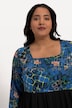 Top Print  Square Neck Empire Knit A-line Pocket Dress