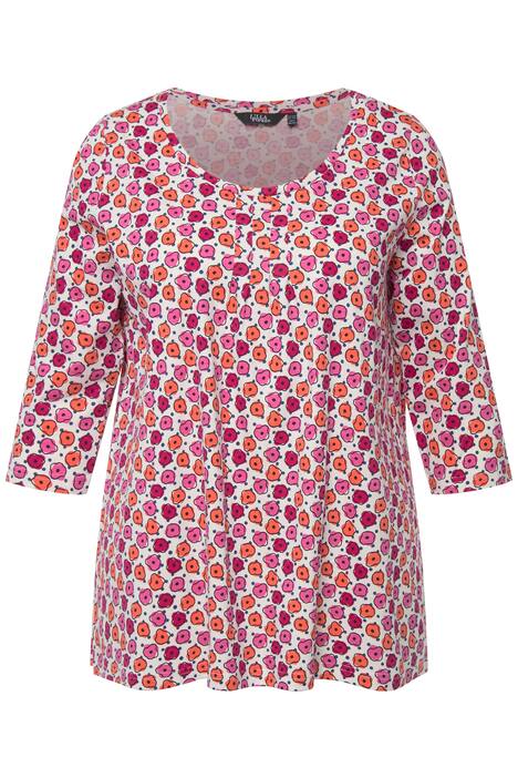 Tričko, květy, A střih, ozdobné sklady, výstřih do V, 3/4 rukávy