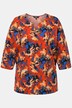 T-shirt, trapezowy krój, nadruk batikowy, dekolt tunikowy, rękaw 3/4