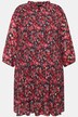 Geplooide mini-jurk, bloemen, volants, opstaande kraag, 3/4-mouwen