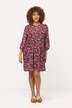Geplooide mini-jurk, bloemen, volants, opstaande kraag, 3/4-mouwen