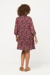 Geplooide mini-jurk, bloemen, volants, opstaande kraag, 3/4-mouwen