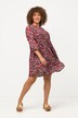 Geplooide mini-jurk, bloemen, volants, opstaande kraag, 3/4-mouwen