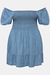 Smok-Longbluse, A-Linie, Carree-Ausschnitt, Halbarm