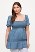 Smok-Longbluse, A-Linie, Carree-Ausschnitt, Halbarm