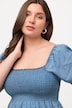 Smok-Longbluse, A-Linie, Carree-Ausschnitt, Halbarm