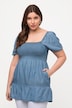 Smok-Longbluse, A-Linie, Carree-Ausschnitt, Halbarm