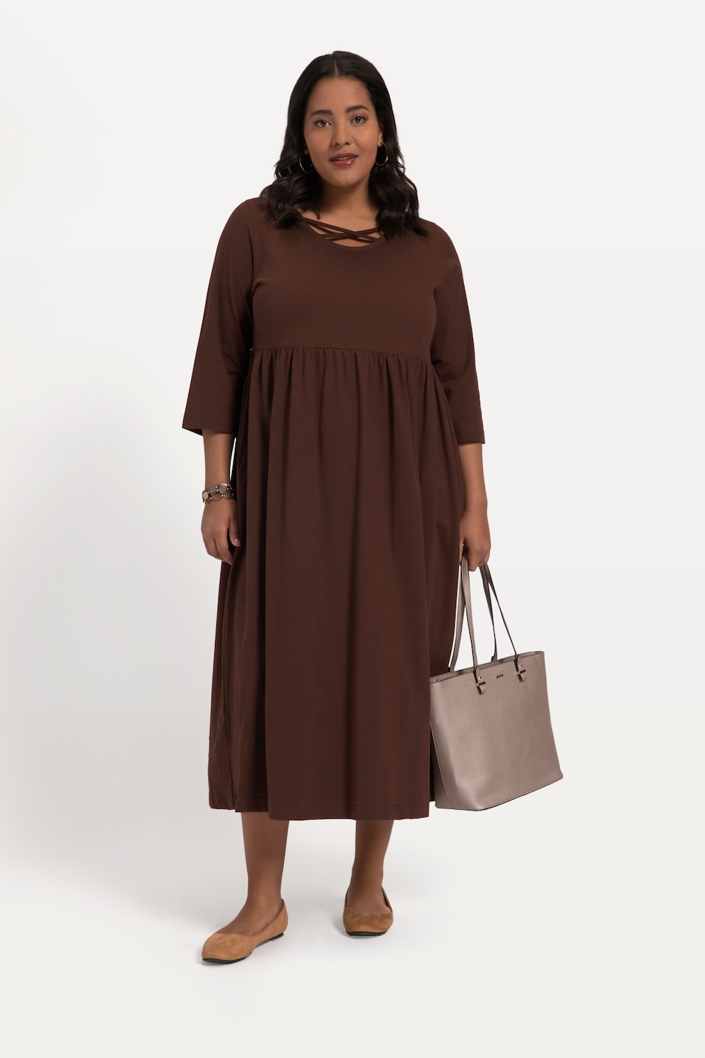 Jerseykleid, A-Line, Zierbänder, Empirenaht, Rundhals, 3/4-Arm