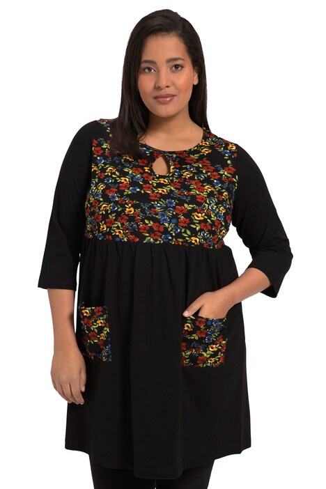 Dlouhé tričko, empírový šev, rozparek, kulatý výstřih, 3/4 rukávy