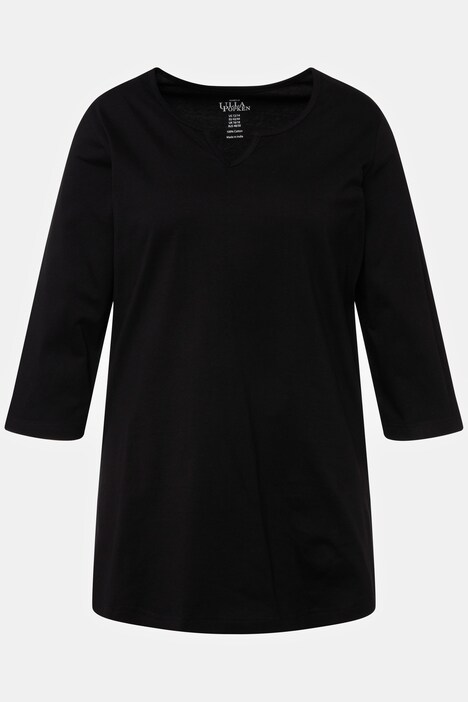 Notch Neck Basic 3/4 Sleeve Cotton Knit Tunic | Maxi Dresses | Dresses