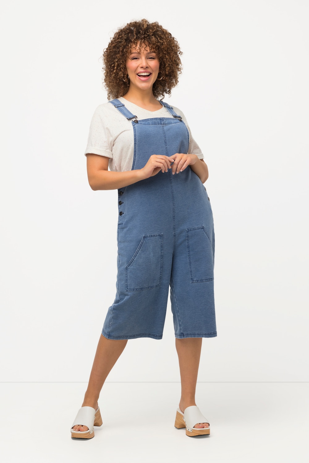 grandes tailles salopette bermuda aspect jean, femmes, bleu, taille: 44/46, coton, ulla popken