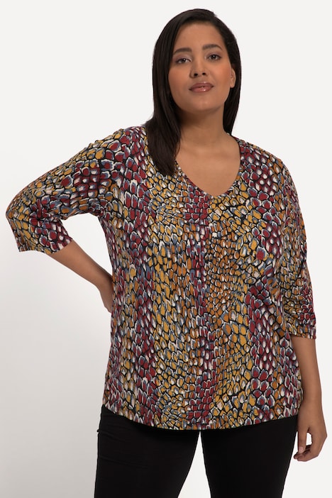 Prints on Prints V-Neck Cotton 3/4 Sleeve Tee