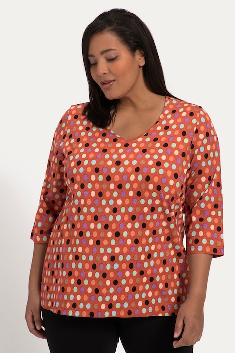 Prints on Prints V-Neck Cotton 3/4 Sleeve Tee | Knit Tunics | Knit Tops ...