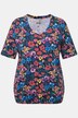 T-shirt, bloemen, elastische zoom, V-hals, halve mouwen