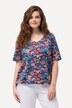 T-shirt, bloemen, elastische zoom, V-hals, halve mouwen