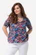 T-shirt, bloemen, elastische zoom, V-hals, halve mouwen