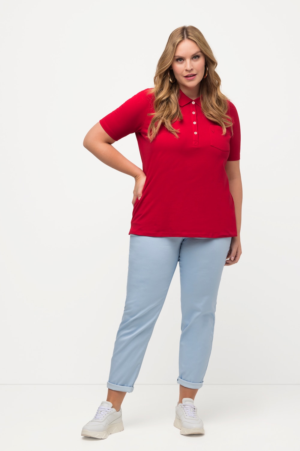 Grote Maten poloshirt, Dames, rood, Maat: 42/44, Katoen, Ulla Popken