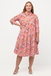 Hemdblusenkleid, Blüten, A-Linie, Hemdkragen, 3/4-Arm