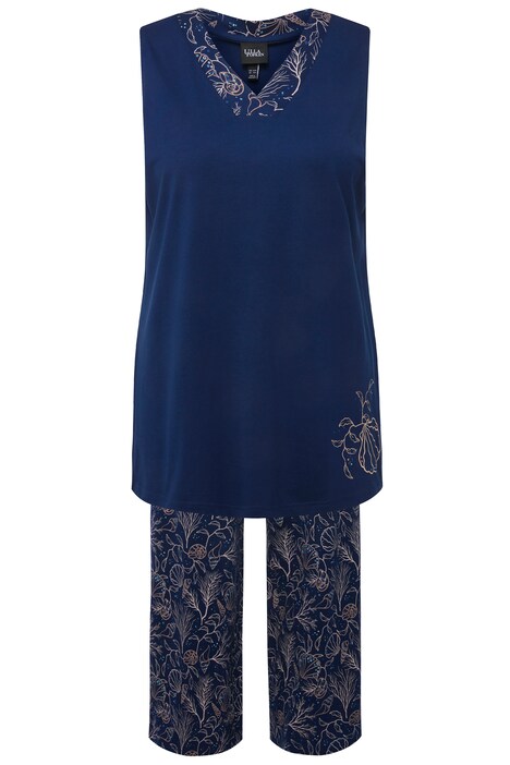 Pyžamo, mušle, výstřih do V, široké nohavice, bez rukávů