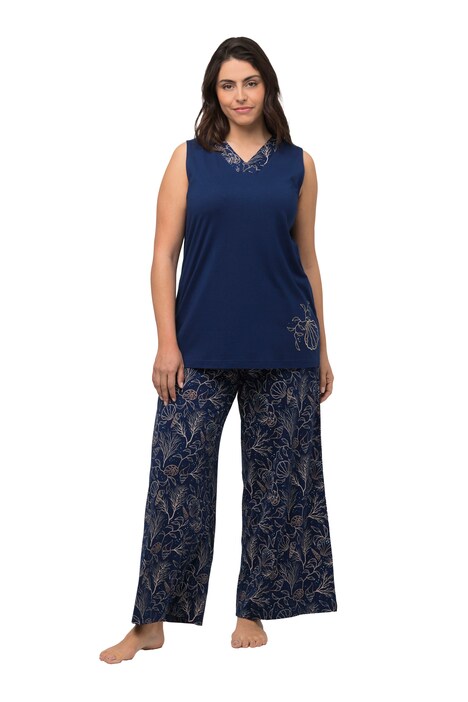 Pyžamo, mušle, výstřih do V, široké nohavice, bez rukávů