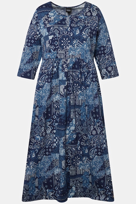 Shades of Blue Patchwork Print Knit Empire Dress | Maxi Dresses | Dresses