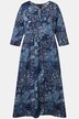 Sukienka dżersejowa, trapezowy krój, patchworkowy nadruk, szew empire, okrągły dekolt, rękaw 3/4