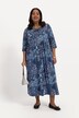 Sukienka dżersejowa, trapezowy krój, patchworkowy nadruk, szew empire, okrągły dekolt, rękaw 3/4