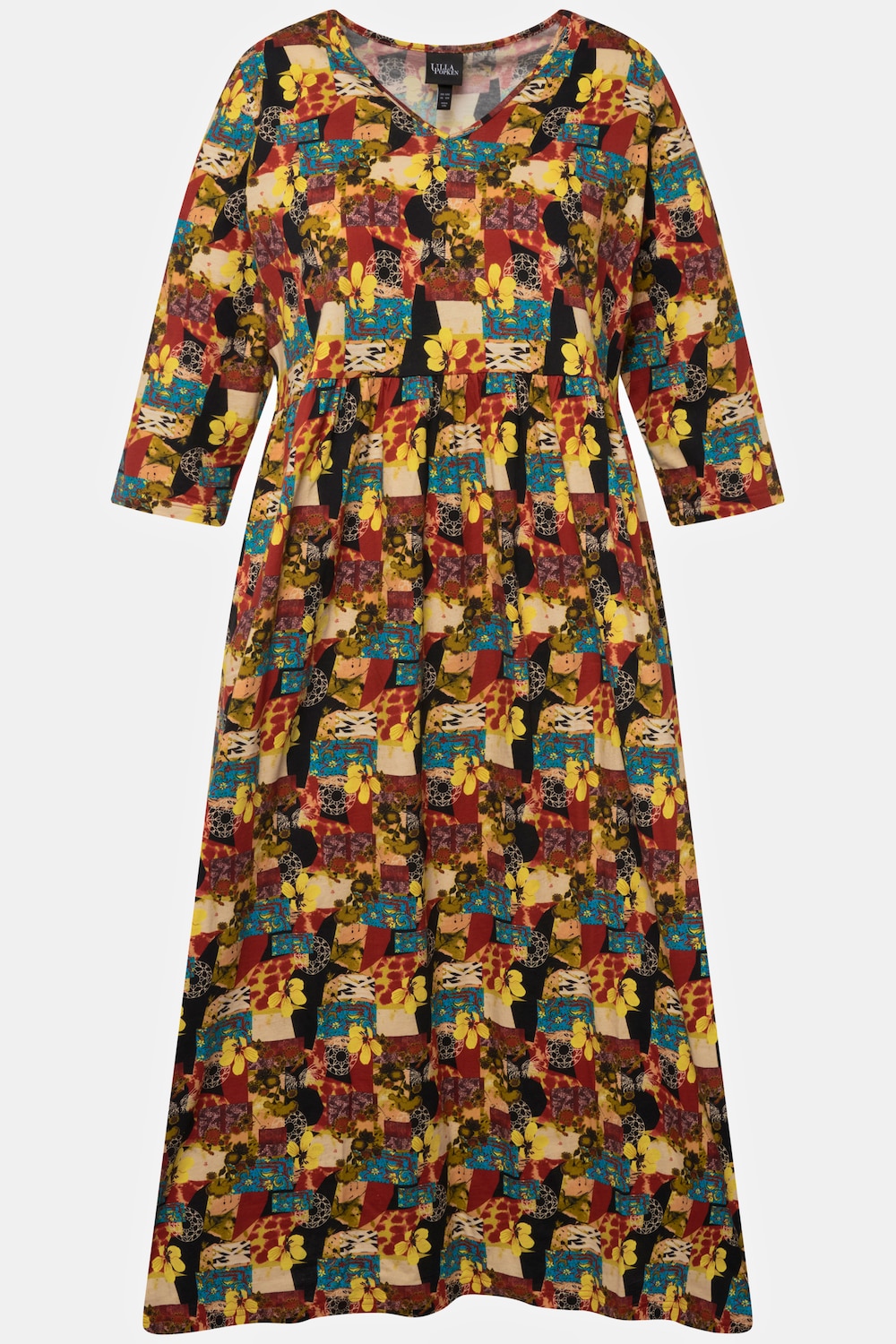 Stora storlekar Jerseyklänning i A-linjemodell med all-over-print, Dam, svart, storlek: 54/56, Bomull, Ulla Popken