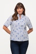 Pinstriped Floral Short Sleeve Collared Blouse