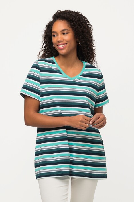 Classic Striped Short Sleeve V-Neck T-Shirt