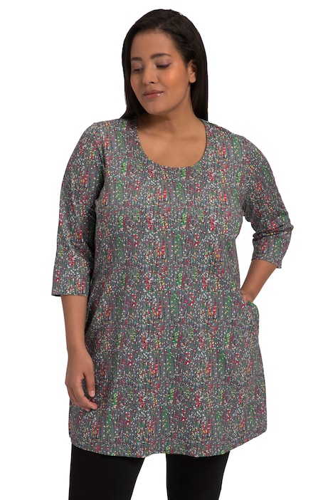 Dlouhé tričko, A střih, kapsy, kulatý výstřih, 3/4 rukávy