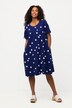 Sukienka midi, kropki, krój trapezowy, kieszenie, okrągły dekolt, rękaw 1/2