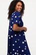 Sukienka midi, kropki, krój trapezowy, kieszenie, okrągły dekolt, rękaw 1/2