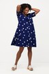 Sukienka midi, kropki, krój trapezowy, kieszenie, okrągły dekolt, rękaw 1/2
